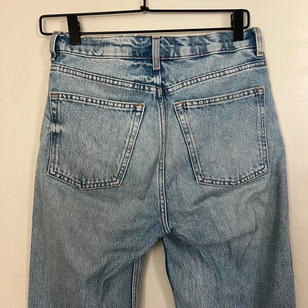 & Other Stories Light Wash High Waisted Button Fly Straight Leg Raw Hem Jeans